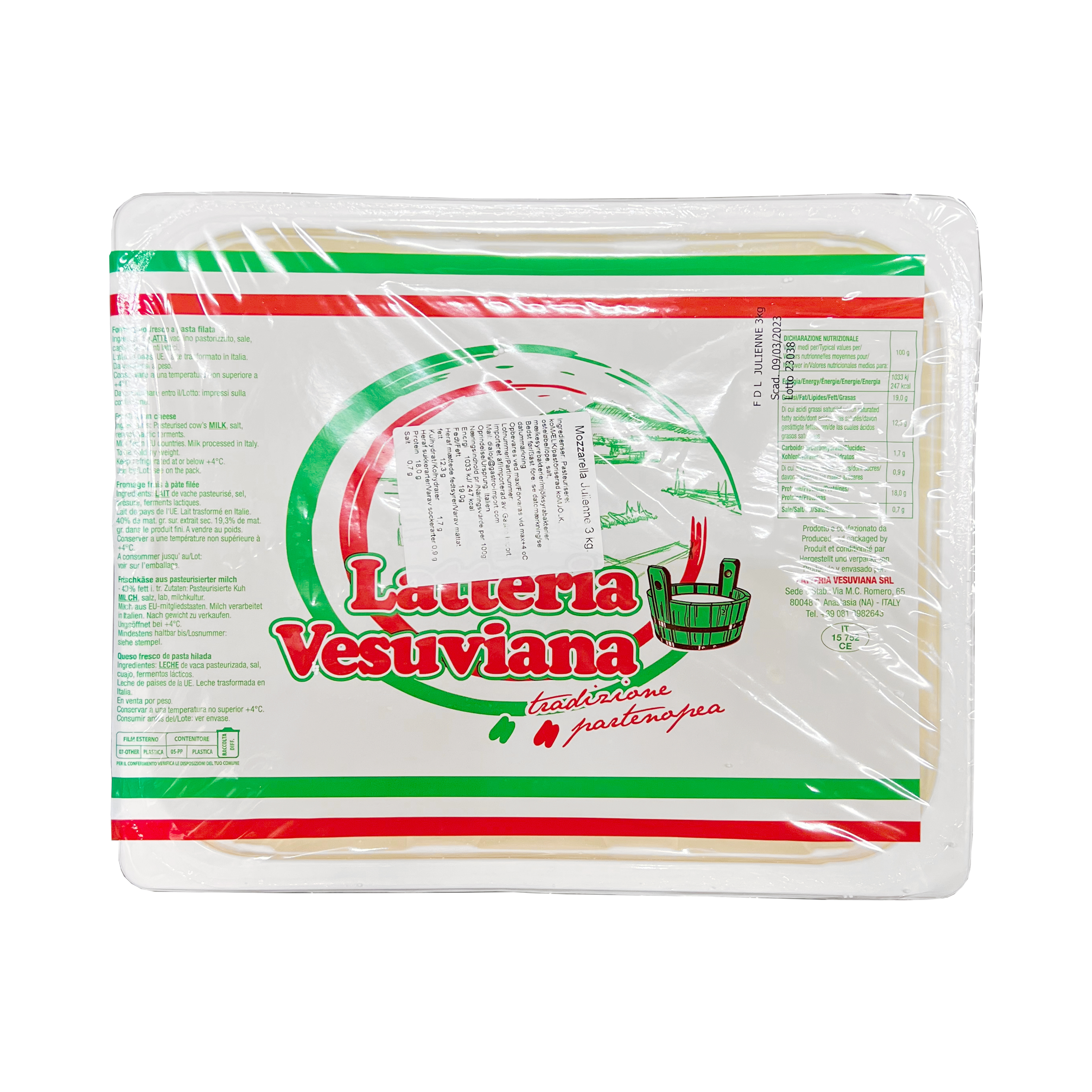 Mozzarella julienne, Vesuviana 3 kg Mozzarella julienne, Vesuviana 3 kg